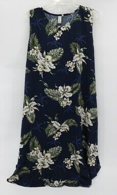 Sunny Dress Womens One Size Blue Floral Hawaiian Tropical Rayon Pockets Sundress
